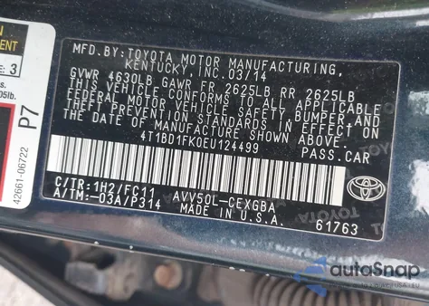 2014 Toyota Camry Xle from USA, damaged, VIN 4T1BD1FK0EU124499